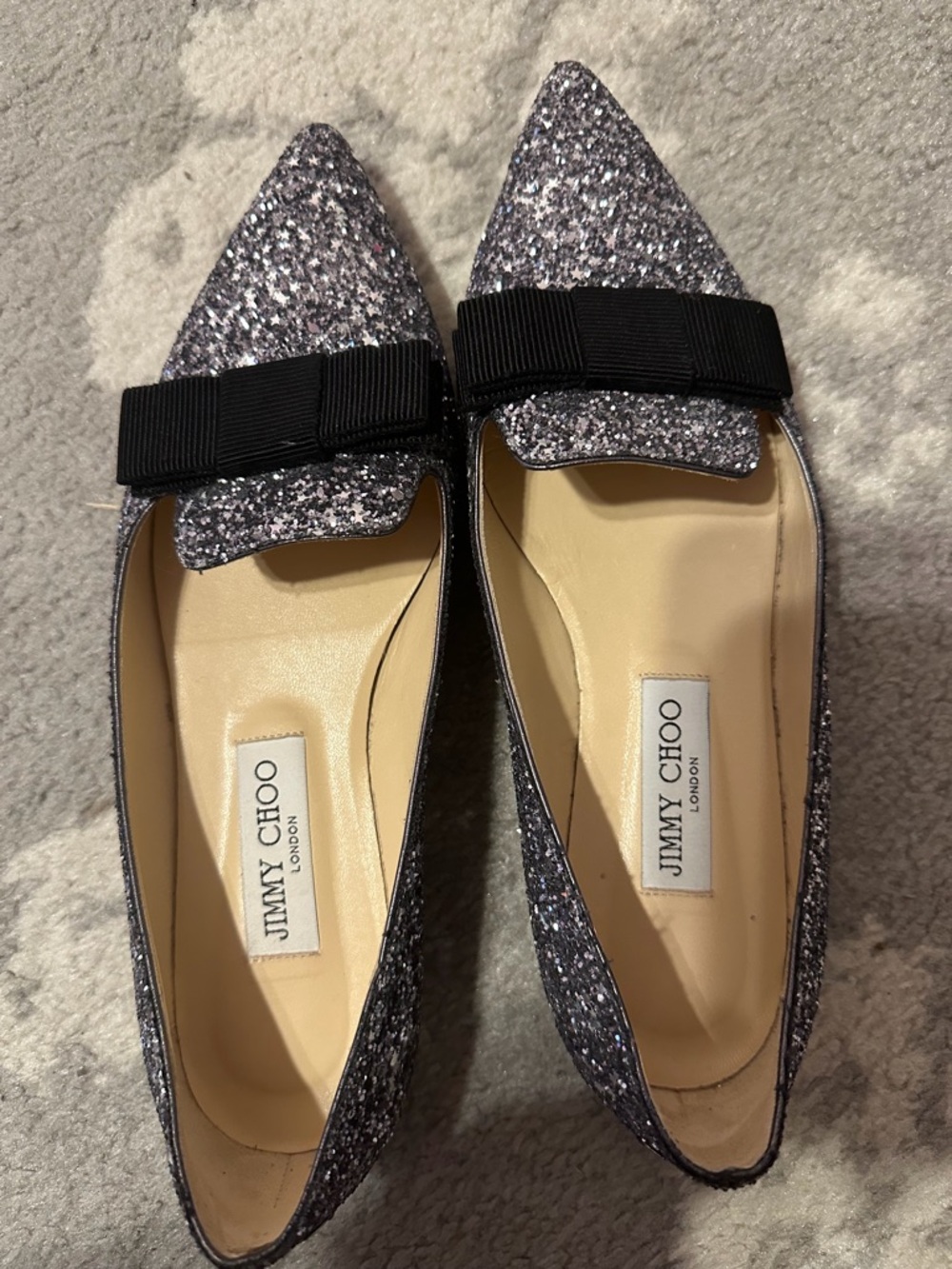 Jimmy Choo Glitter Bow Flats Size 7